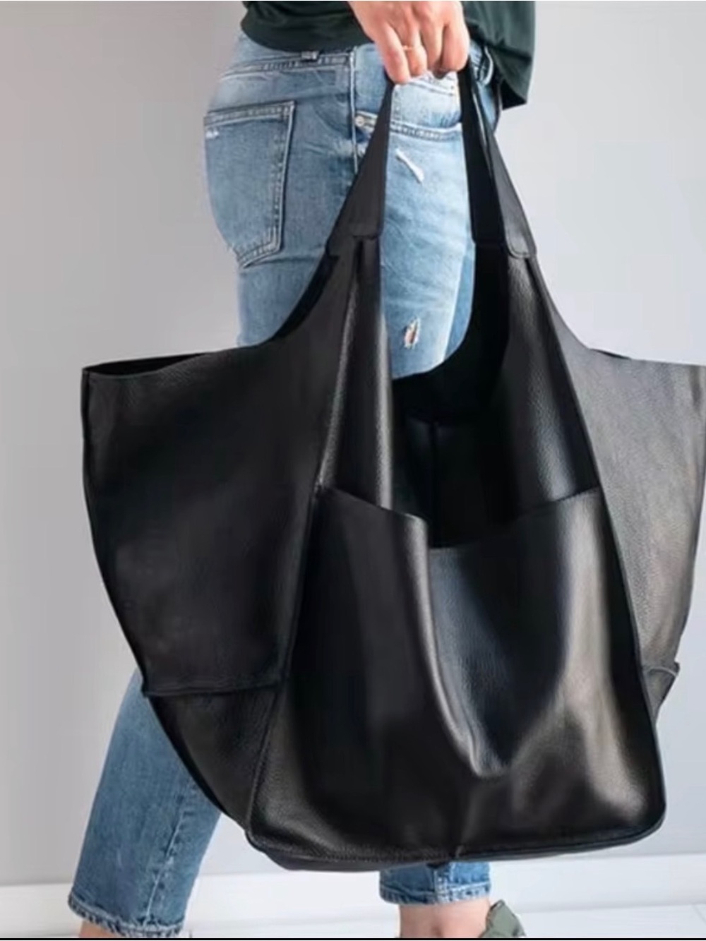 Luxury Boutique Black Vegan Leather Oversized Tote Bag NWOT
